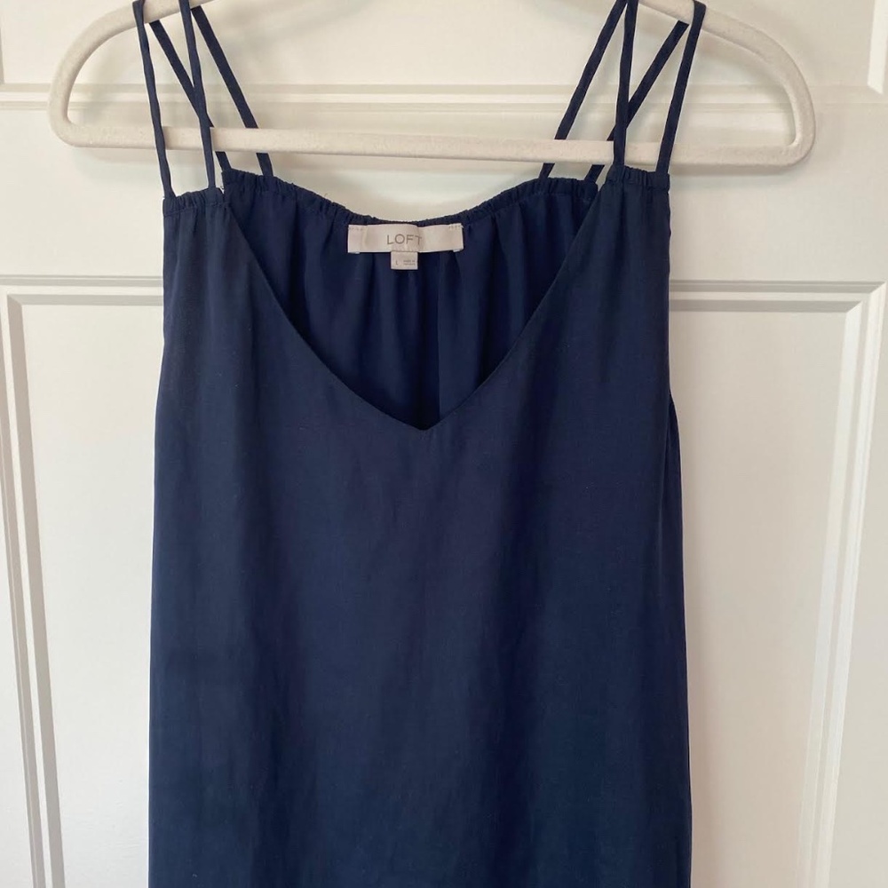 Loft Navy Strappy Sleeveless Blouse – Size L – Feminine & Flowy